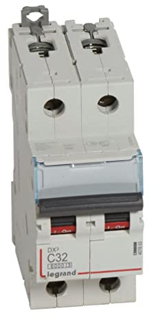 Legrand 407803E, Interruptor Automático Magneto Térmico, 2P, 32A, Curva C, 10 kA, 2 módulo, DX3
