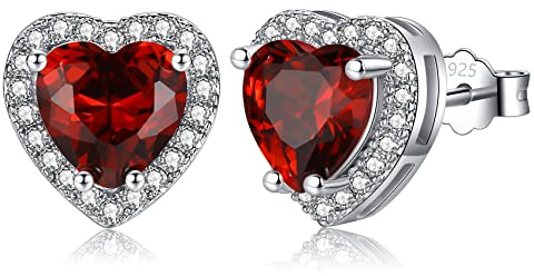 Silver Earrings for Women - Sterling Silver Earrings Diamond Stud Earrings, Round/Teardrop/Heart/Square Cubic Zirconia Earrings | Dainty Bridal Diamante Halo Earrings Jewelry for Brides Bridesmaids