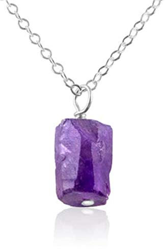 LKBEADS 17 inch long necklace of amethyst 8x12 mm nugget drum shape rough cut Purple color beads with 925 sterling silver plated chain for women, girls & teens. #SCNK-018