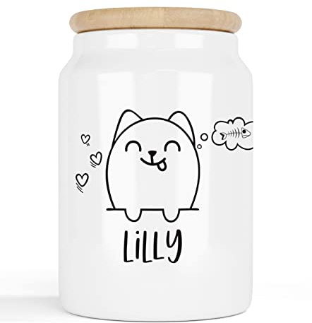 Selket's Shop Keramik Leckerli Dose Katze – personalisiert mit Name – Keksdose für Snacks, Trockenfutter & Leckerlis