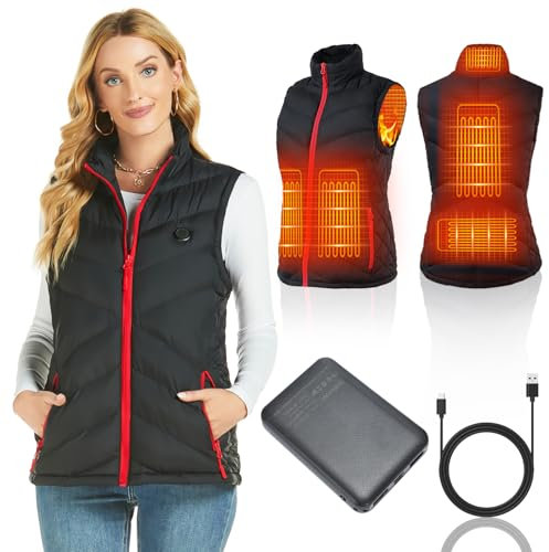 Chaleco calefactable para mujer con paquete de batería, chaleco calefactor eléctrico ligero para mujer, chaleco recargable por USB con bolsillos, chaleco cálido para invierno, chaleco ajustado (XL)