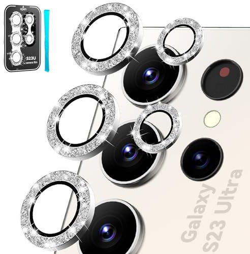 CloudValley Diamante Pellicola Fotocamera per Samsung Glaxy S23 Ultra, [Durezza 9H & Vetro Temperato] Pellicola Vetro Protettivo in Lega di Alluminio - Argento