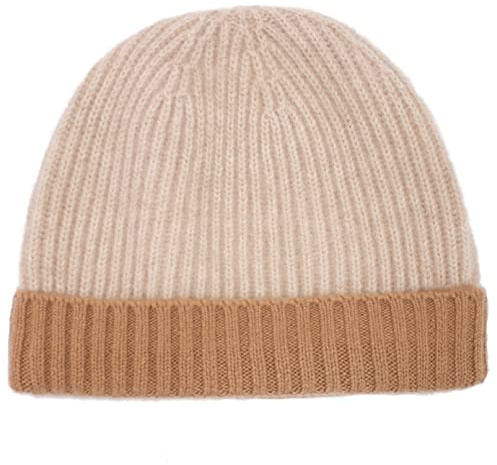 Mütze für Herren, 100 % reines Kaschmir, zweifarbig, warm, weich, 3-lagig, Kaschmir-Mütze in Geschenkbox; ultra-plüschig