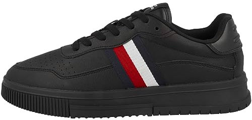 Tommy Hilfiger Herren Cupsole Sneaker Supercup Leather Stripes Schuhe, Schwarz (Triple Black), 43