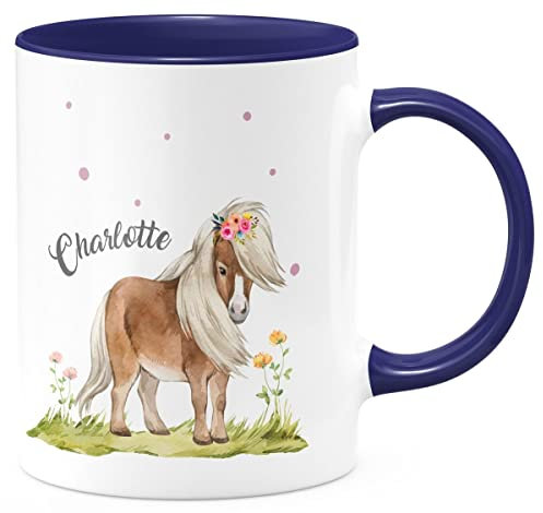 miKalino Keramik Tasse Pferd - Pony personalisiert mit Wunschname | Kaffee Becher Kaffeetasse Geschenk, Farbe:kobalt, Grösse:330ml