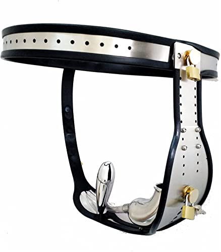 Männliche Edelstahl Silikon Keuschheit Gürtel Käfig mit Abnehmbarer Analplug und Blasenkatheter Fetisch Bondage Penis Schloss Herren Unterhosen Slave Privatsphäre Spiele,Silber,90/100cm