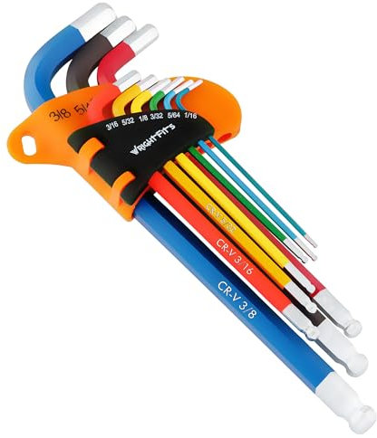 WrightFits Allen Key Set | 9 Pieces Diamond Cut Metric & Imperial Hex Key Set | Color Coded - Long Arm Rubber Coated Hexagon Key -L- Allen Keys - Hand Tool (9 PCs)
