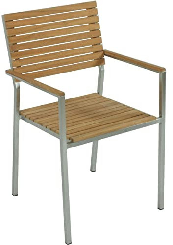 VARILANDO Gartenmöbel Serie, Teak aus 100% zertifiziertem nachhaltigem Anbau, Gestell Edelstahl gebürstet (Stapelstuhl 4-er Set)