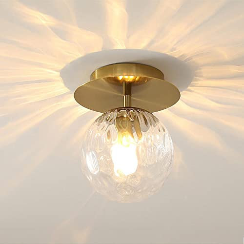 Mengjay Nordisch Modern Pendelleuchte Glaskugel Deckenleuchte,Vintage Glas Globo Lampenschirm Design Hängeleuchte,Innen Dekorativ Lampe Wohnzimmer Deckenlampe Schlafzimmer Hängelampen (Gold)