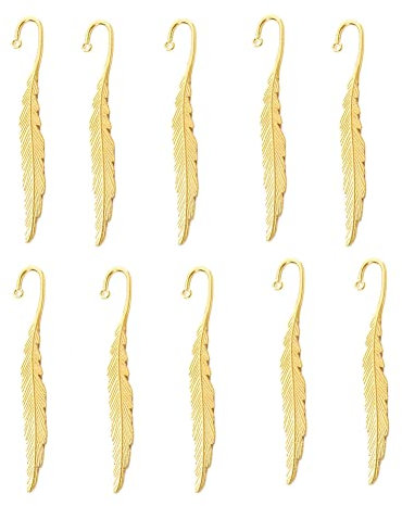 Yurosiay 10 Stück Federn Lesezeichen Rohling Metall Vintage Feder Form Lesezeichen Zubehör DIY Feder Anhänge Mit Loch Federn Metall Basteln für Lesezeichen Schmuckherstellung Gold