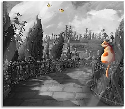 Katze auf Geländer im Wald B&W Detail Herdabdeckplatte & Spritzschutz aus Echtglas | Für Herd-Kochfelder | 60x52 cm