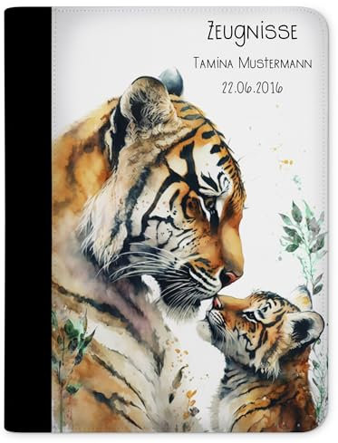 CreaDesign Customize A4 Zeugnismappe für Kinder 26,7x32,7x1 cm, Sichtbuch mit 10 Klarsichthüllen, erweiterbar auf bis zu 20 Taschen, Tiger Familie design, Dokumentenmappe für Schüler