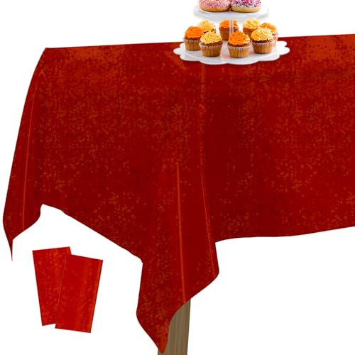 PartyWoo Folientischdecke Rot, 2 STÜCK Irisierende Tischdecke mit Punkten, 137 x 274 cm/ 54 x 108 Zoll Rechteckige Tischdecke Abwaschbar für 6 bis 8 Fuß Tisch, Tischdecke für Geburtstag, Hochzeit