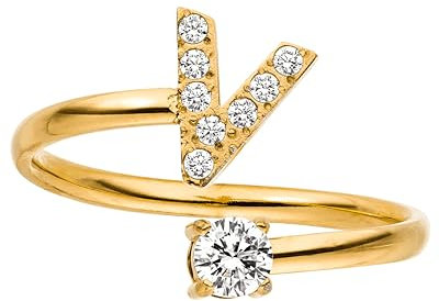 Purelei® Buchstaben Ring V – Damenring aus langlebigem Edelstahl – Wasserfeste Ringe – Verstellbare Ringe von Größe 50 bis 60 – Modeschmuck für deinen individuellen Look