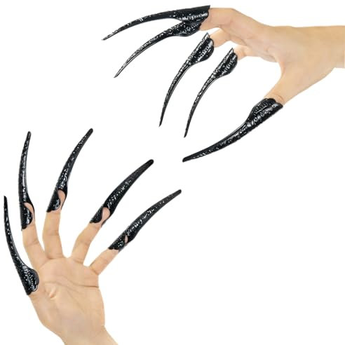 10-teiliges Set mit langen Fingerkrallen, Manschetten-Design, verstellbare schwarze Metall-Nagelringe, Verlängerung, Halloween-Gelenkhände, Schmuck, Fingerspitze, cooles Zeug, gruseliger Vampir-Dämon,