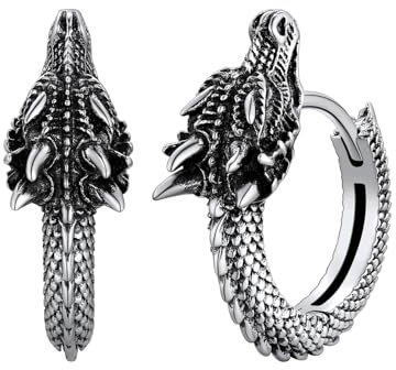 SILVERCUTE Ohrringe Männer Herren Vintage Drachen Ohrringe S925 Silber Creolen Huggie Kreolen Ohrstecker Earrings Men Ohr Piercing Ohrschmuck Coole Gotik Punk Modeschmuck für Vater Damen Karneval