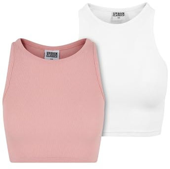 Urban Classics Ladies Cropped Rib Top 2 Pack Canottiera, Rosa limona+Bianco, M Donna