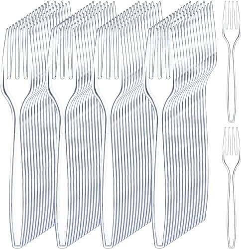 LYSAIMG 200 Pezzi Forchette in Plastica, Forchette Trasparenti Riutilizzabili, per Feste di Famiglia,Cene all'Aperto