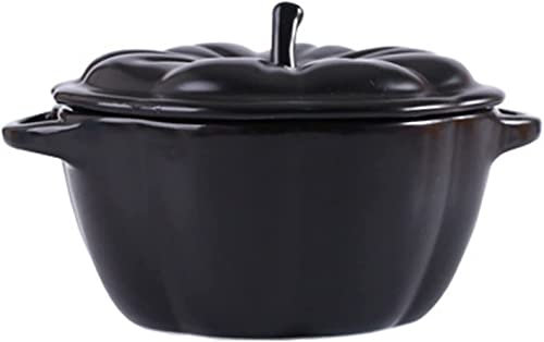 KeuLen Cuenco de cerámica, Juego de Platos de cerámica, Cuenco for Sopa de Cebolla con Asas y Tapa, Cuenco de cerámica de 450 ml, Apto for microondas y Horno. Rojo-450 ml (Color: Negro)