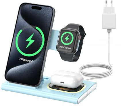 Aimtel 3 in 1 Faltbar kabellose Ladestation kompatibel mit Apple Watch und i Phone Ladegerät für Apple Watch Series 10/9/Ultra 2/8/7/SE/i Phone 16/16 Pro/MAX/Plus/15/14/13/12/11/XS/XR/AirPods 4