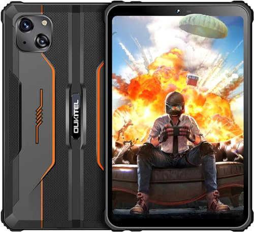 OUKITEL RT3 Rugged Tablet 8 Inch,Android 12 Mini Tablet IP68/IP69K 5150mAh,4GB(Expandable to 7GB)+64GB ROM TF-1TB Tablets Dual Sim 4G,16MP+8MP Camera Octa Core Unlocked Tab, Face ID,BT 5.3,Orange