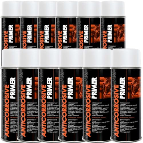 Deco Color 12 Stück ANTICORROSIVE PRIMER WEISS 400ml - Grundierung/Haftgrund für z.B. Alufelgen, KFZ, Holz, Beton uvm. (12 Dosen 400ml Grundierung Weiss)