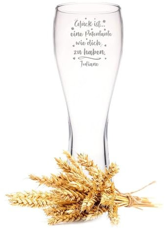 GRAVURZEILE Leonardo Verre à blé avec gravure - Le bonheur est une marraine comme vous - Personnalisé avec nom - Cadeaux pour parrains - 0,5 l - Verre à bière comme cadeau pour les femmes - Couleur :