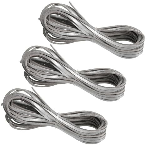 PATIKIL Cordón de Cuero Imitación de Gamuza 3 Rollos 3mm x 5m Cuerda Trenzada Redonda Genuino Doblada Tiras Planas Cuero Sintético para Collares Pulseras DIY, Tono Plateado (Total 15m)
