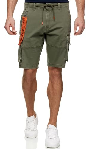Indicode Herren INArnold Cargo Shorts mit 6 Taschen und Kordelzug aus Baumwolle | Kurze Hose für Männer Army, L
