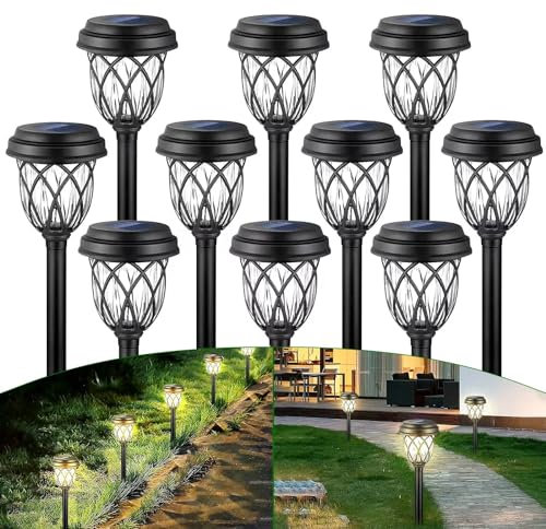 HELESIN Garden Lights Solar Powered, 10 Pack Solar Light Outdoor Waterproof, LED Solar Path Lights, Solar Powered Outdoor Light for Patio/Lawn/Walkway/Landscape Decoration