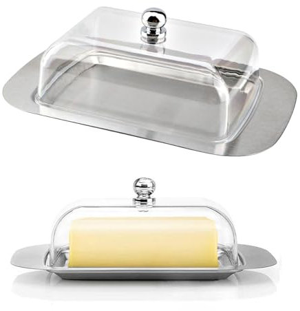 Beurrier, Boîte à Beurre, Beurrier Inox avec Couvercle et Poignée, Boîte à Beurre pour Frigo pour 250 g, Adaptée à la Conservation des Fromages, Gâteaux, Desserts, Petits Fruits et Plats Froids