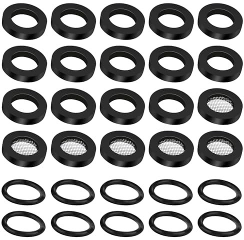 cobee 30 Stück Dichtungsringe Set 1/2 Zoll, 14 Stücke Dichtungsringe Flachdichtung 10 Stück o Ring Dichtung 16mm mit 6 Stücke Filternetz,Wasserhahn Dichtung Dichtung Dichtungen (30 Stück Schwarz)