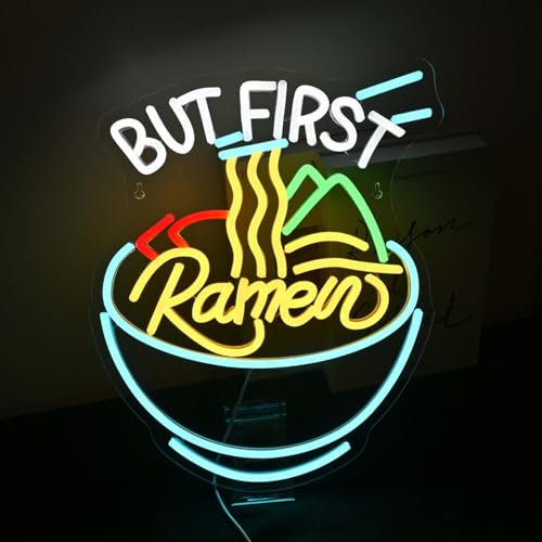 SIGNSHIP Ramen Cuenco Letrero de neón But First Ramen LED Cartel Fideo Letrero de Neón Decoración de Pared de Cocina Placa de Bienvenida para Restaurante Regalo para los Amantes del Ramen (But First