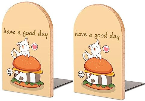 Niedlicher Panda-Burger mit einer niedlichen Katze, Holz-Buchstütze, Dekoration, einzigartige Buchstütze für Regal, strapazierfähig, niedlich bedruckt