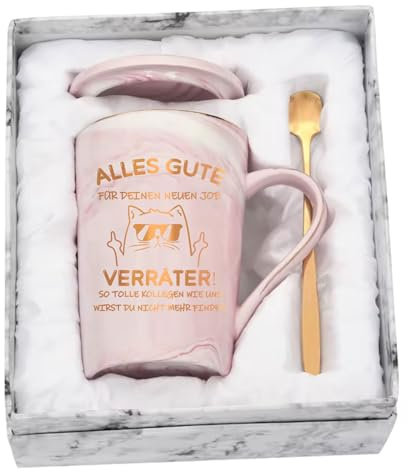 CHUIN DRUCK Abschiedsgeschenk Kollegen Kaffee Tasse mit Spruch Alles Gute für Deinen neuen Job, Jobwechsel Tasse Geschenk zum Abschied für Kollegen, 400ml Rosa