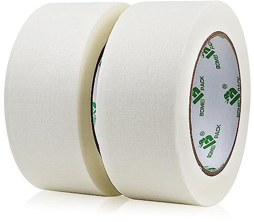 BOMEI PACK 2 Rolls White Masking Tape 48mm x 50m Artist Painters Tape,DIY Crafts Decoration Masking Paper Tape for Painting Frame Lines Layout shaping