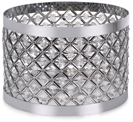 ValueLights | Silver Easy Fit Metal Cut Out Lampshade Acrylic Jewel Drum Ceiling Light Shade | Shades, Home Décor & Improvement Essential | Included LED Bulb | 240mm Shade Width