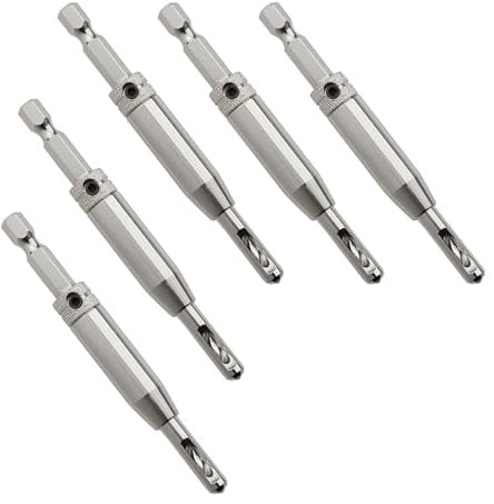 SOTECH 5 Stück Zentrierbohrer Ø 2,7 mm HSS4241 Stahl mit Sechskantschaft Topfband Holzbohrer Montagehilfe mit gefederter Führungshülse zum Vorbohren von Holzschrauben mit 3,5 mm Durchmesser