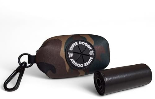 Hundekotbeutel-Spender - Hunde kotbeutel-Halter mit Karabiner - Multifunktionale Hundeleinentasche mit Lustigen Designs - Inklusive einer Rolle von Beuteln Abbaubar (Camuflaje)