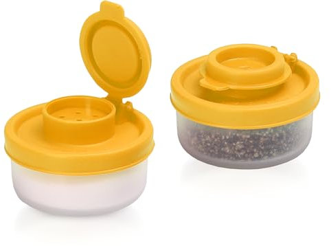 SIGNORAWARE Salz- und Pfefferstreuer, feuchtigkeitsbeständig, 2er-Set, klein, Mini-Salzstreuer, für unterwegs, Camping, Picknick, Outdoor, Küche, Lunchboxen, Reisen, Gewürz-Set, transparent mit roten