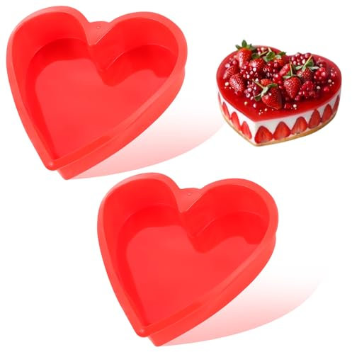 LDXDRU 4 Stück Silikonform Backform Herz, 25,4cm Kuchenform Herz Backformen, Antihaft Herzform Backform, Silikon Backformen für Herzkuchen, Pudding