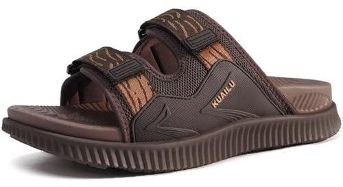 KuaiLu Mens Walking Slide Sandals Orthotic Athletic Thick Cushion Recovery Sport Sandles Adjustable Strap Open Toe Slip On Yoga Mat With Comfortable Plantar Fasciitis Arch Support Brown Size 11