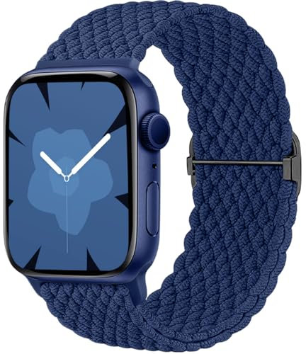 Ynitec Braided Loop Correa Compatible con Apple Watch 40mm 41mm 38mm 42mm (Series 10), Elásticas de Tela de Nylon Pulsera Deportiva Para Caballero Para iWatch 10 9 8 7 6 5 4 3 2 1 SE, Azul marinoAzul