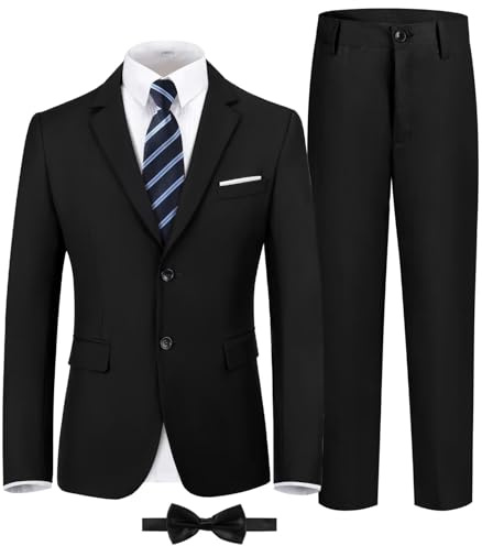 Boys Formal Suits Black Big Kids Tuxedo Suit Set Teen Toddler Suit Jacket Pants Set with Tie Boy Wedding Easter Suits Size 14