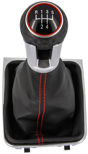 Recambo Schaltknauf + Schaltsack Set 5 Gang passend für VW Golf 7 VII, 2012-2021, Plug & Play, Auto Schalthebel Schaltmanschette, mit Rahmen, schwarz - silber