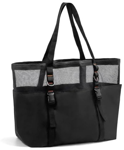 ONCCI Strandtasche Damen Strandtasche XXL Familie Mesh Beach Bag Shopper Damen Einkaufstasche für Strand Reisen Einkaufen Picknick und Alltag (Spleißstil-Schwarz)