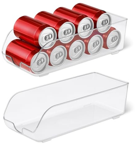 Amazon Basics Food and Drink Can Organizer for Fridge or Pantry, 2-Piece Set, Self-Dispensing, Transparent Sides