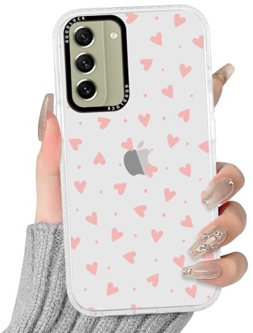 Yirlbey Trasparente Cover per Samsung Galaxy S21 FE 5G 6,4, Aesthetic L'amore Motivo Cuore Disegni per Donne,Silicone Custodia Telaio in TPU e Retro in PC Antiurto Case per Samsung S21 FE,Rosa