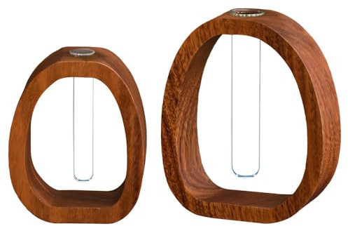 Moderne Reagenzglasvase, Transparente Pflanzenvase aus Holz und Glas, Hydrophile Vase als Tischdekoration, Geschenk für Frauen, Pflanzgefäß für Zuhause und Büro