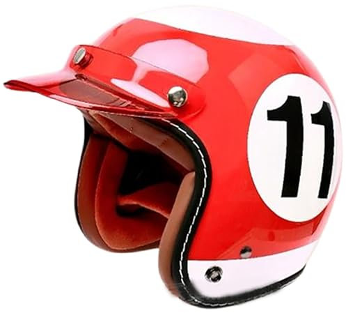 Rétro Demi-Casque De Moto, Casques Jet De Moto Homologué Dot/ECE, Casque Moto Cyclomoteur avec Visière, Casques Vintage À Face Ouverte Hommes Et Femmes, pour Scooter Cruiser 2,XL=61-62CM